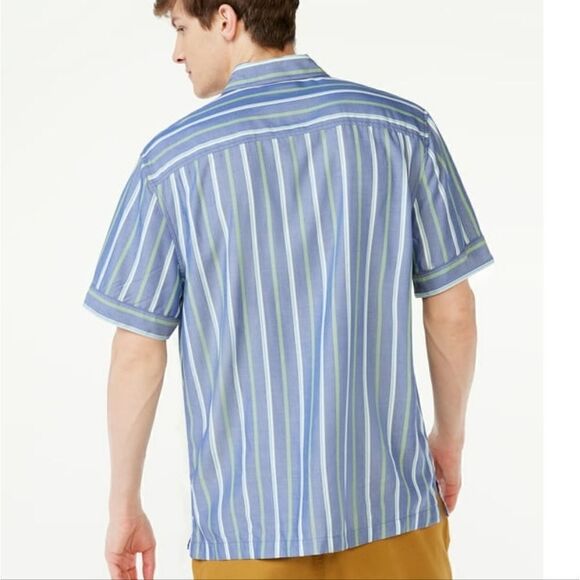 Mens Free Assembly Lightweight Striped Button Up Blue Short Sleeve Shirt XXL NWT - Picture 3 of 9
